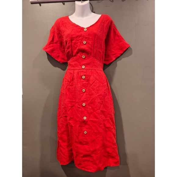 Valentina 100% Linen Button-Front A-Line Midi Dress - Picture 5 of 6